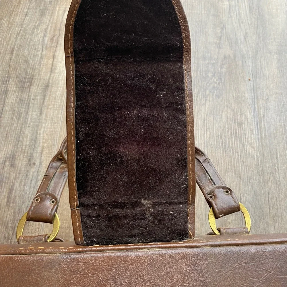 Vintage Brown Faux Leather Briefcase Camera Case Box Bag Brass Hardware Retro